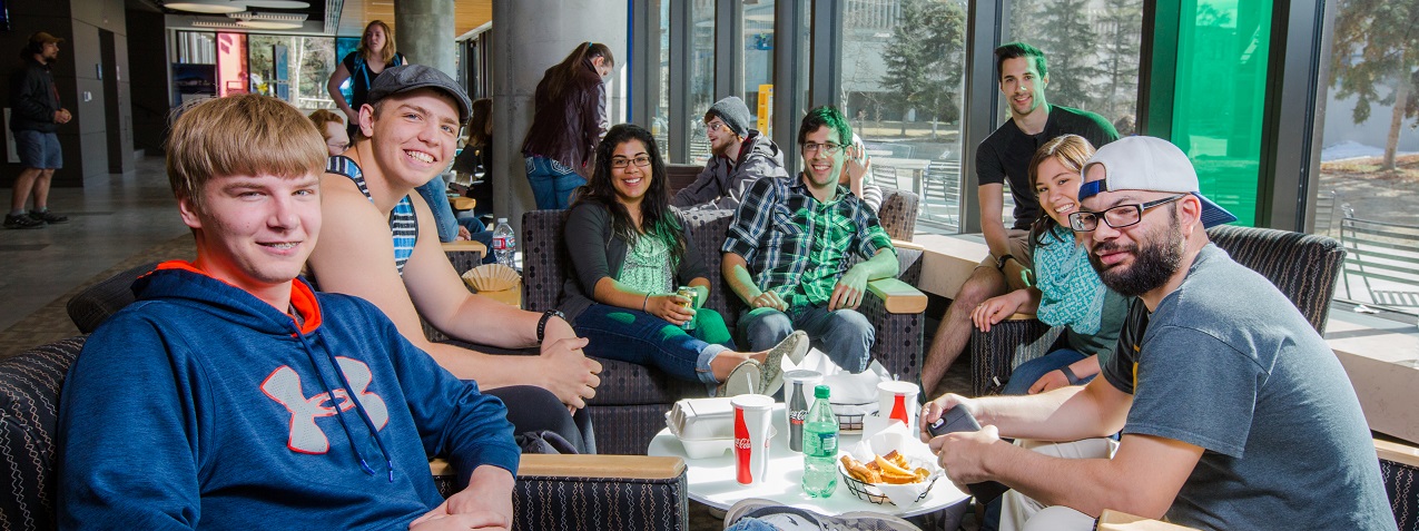 UAF students dining in the Arctic Java coffee shop at Wood Center