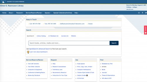 Screenshot of new Rasmuson Library website