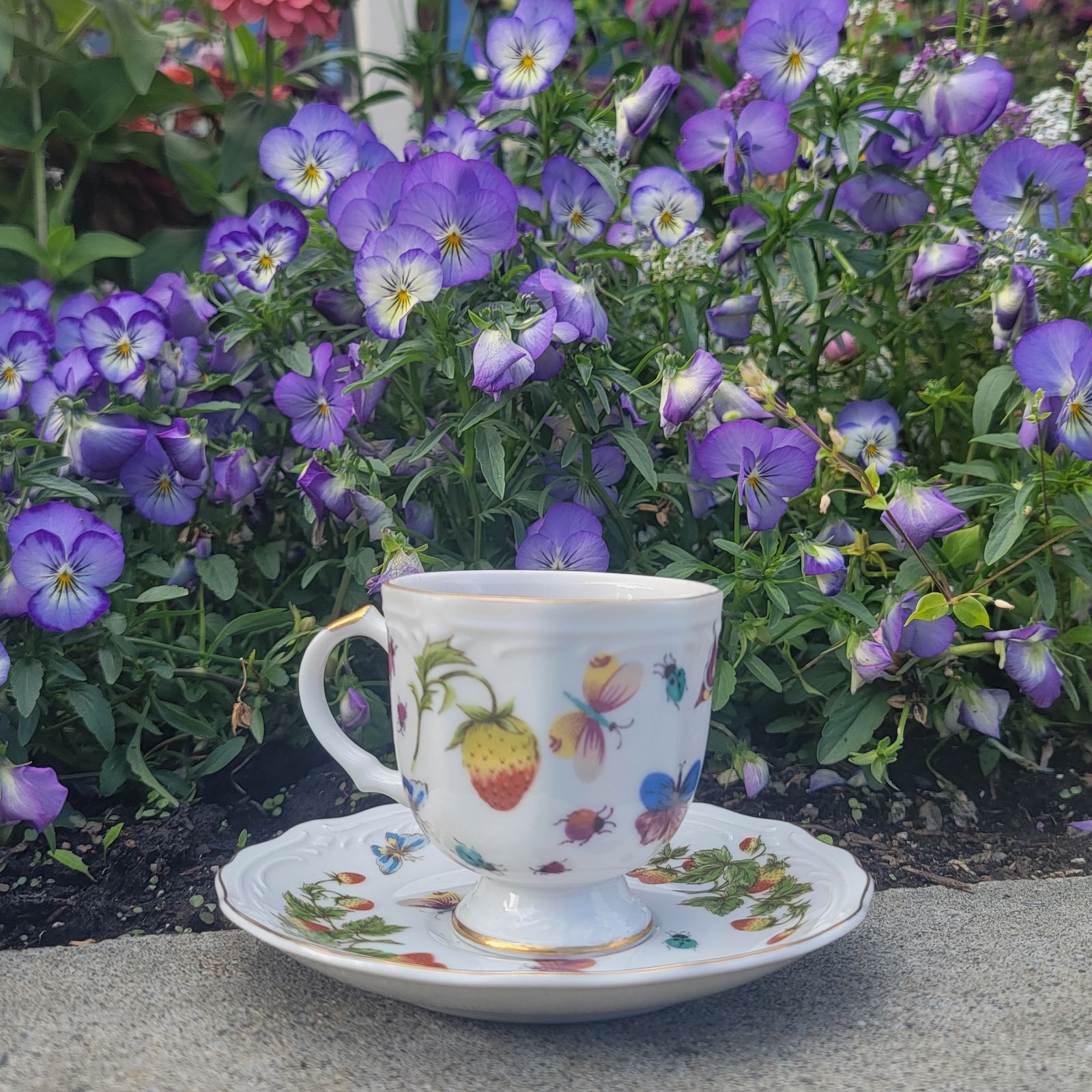 Teacup in a garden setting