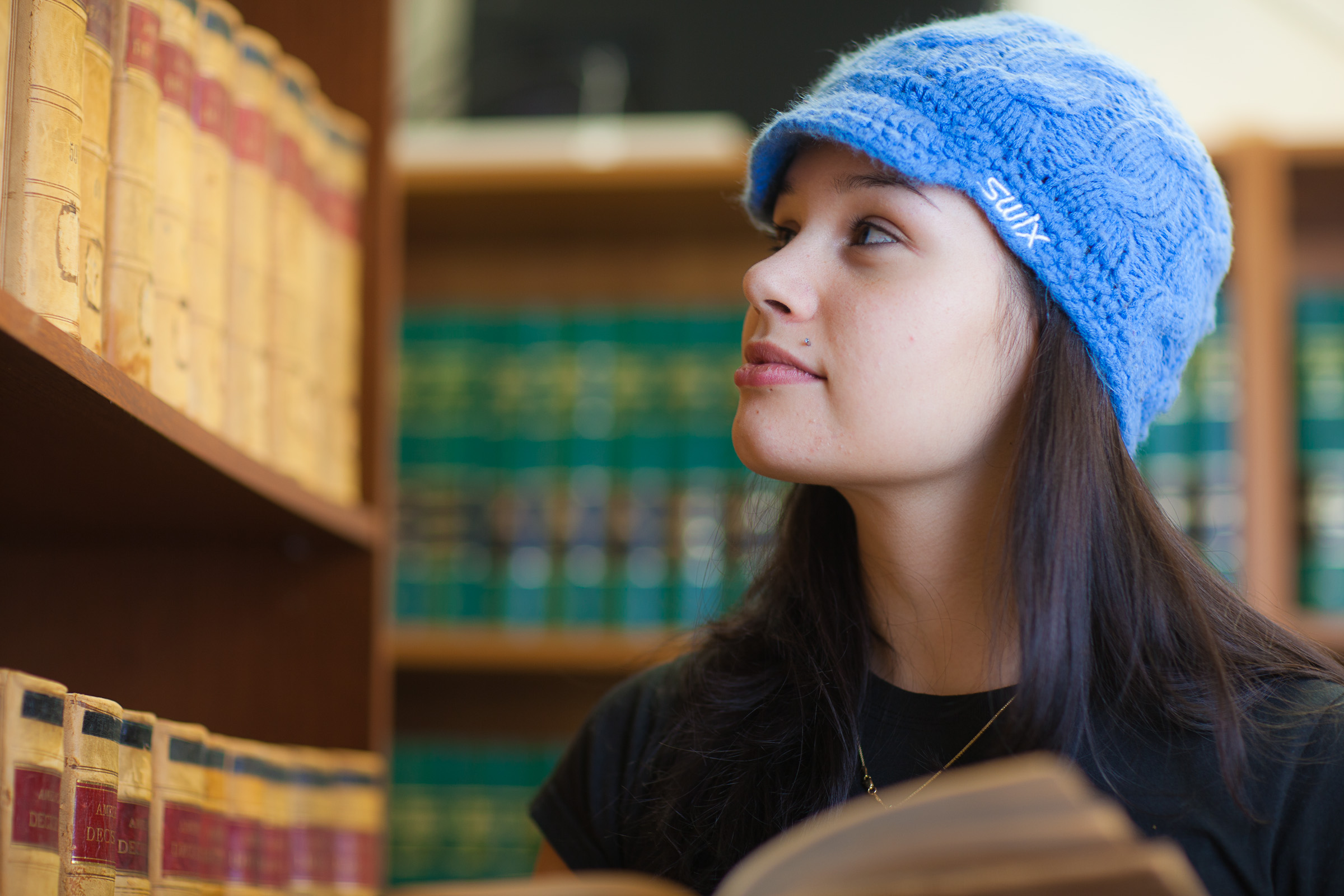 Pre-Law Advising Samantha D'Hondt conducts some research for her paralegal studies class at CTC's law library. | UAF Photo by Todd Paris